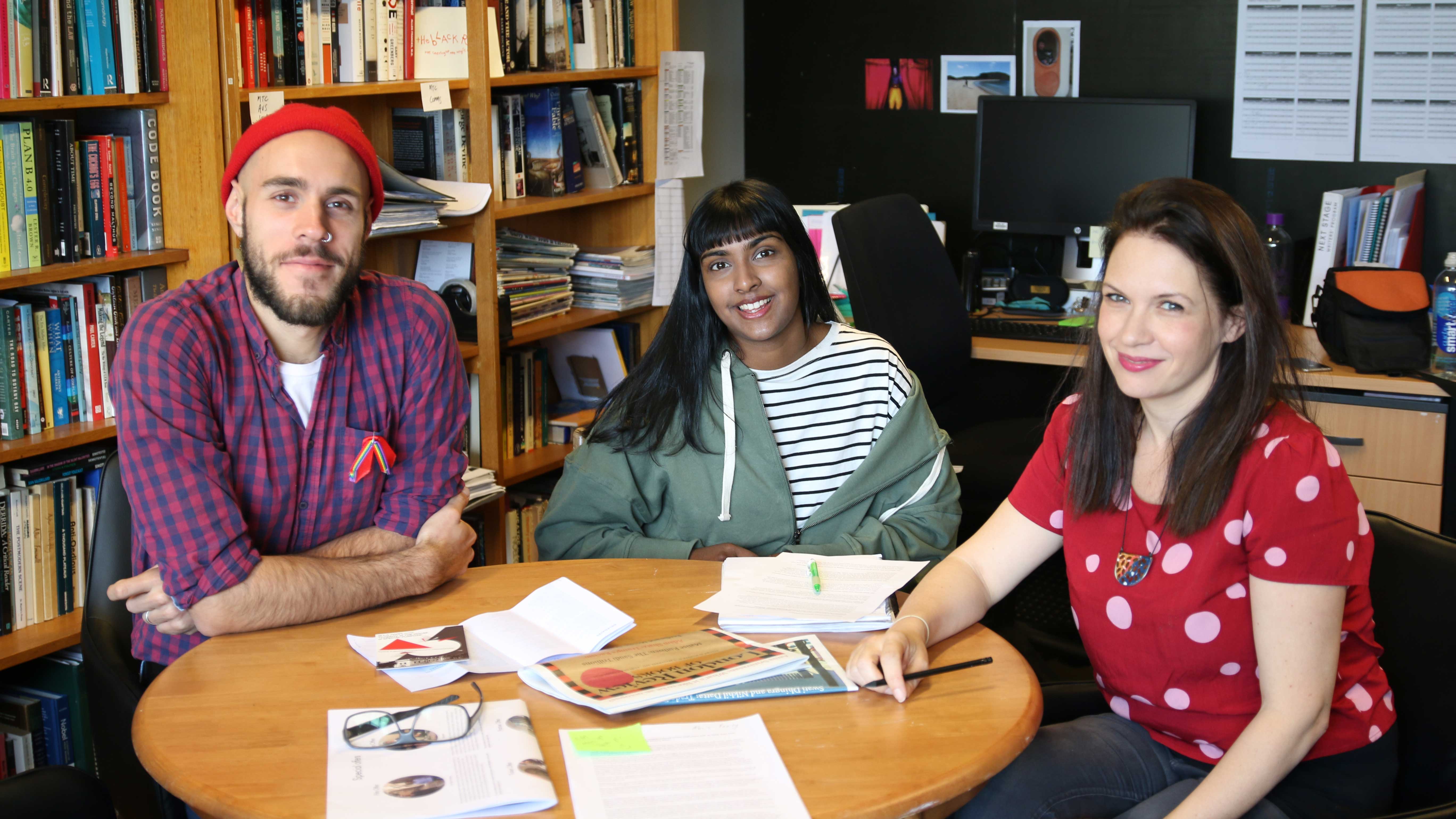 Resident Writers Dan Giovannoni, Natesha Somasundaram and Kylie Trounson