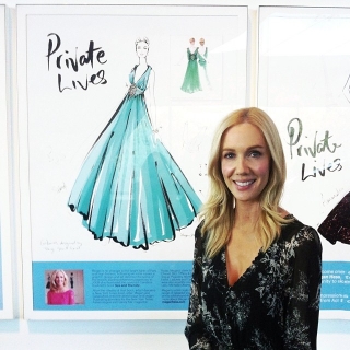 Megan Hess with the display of her illustrations in the Southbank Theatre foyer on Opening Night