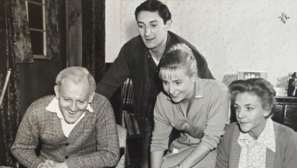 Wynn Roberts (Alf), Dennis Miller (Hughie), Elaine Cusick (Jan), and Bunney Brooke (Dot) in MTC's 1961 production of The One Day of the Year