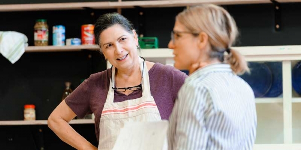 Pamela Rabe and Sarah Goodes in rehearsal for The Children